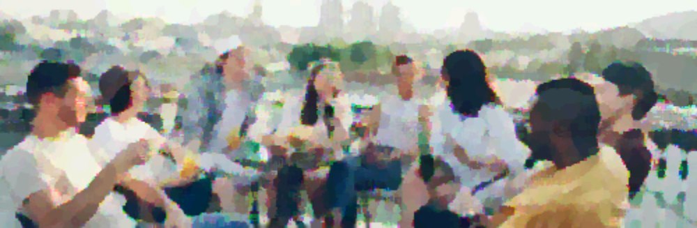 Founders talking on a rooftop terrace